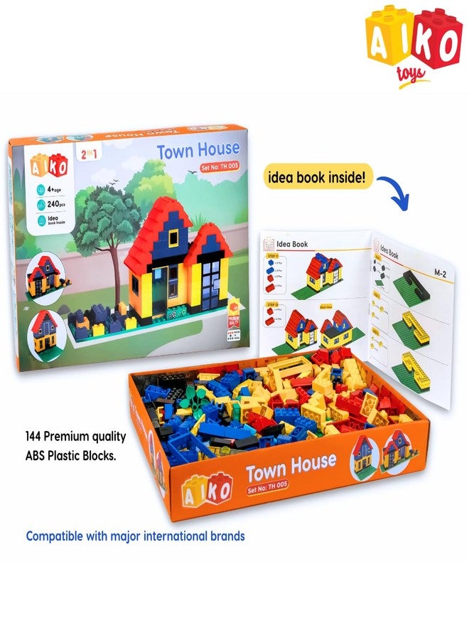 AIKO Town House Set No.5 | 240 Pcs ABS Plastic Building Blocks | Multi-Colour Construction Toy for Kids | Learning & Educational Blocks with Idea Booklet| Best Gift for Boys & Girls 4+ - Image 2